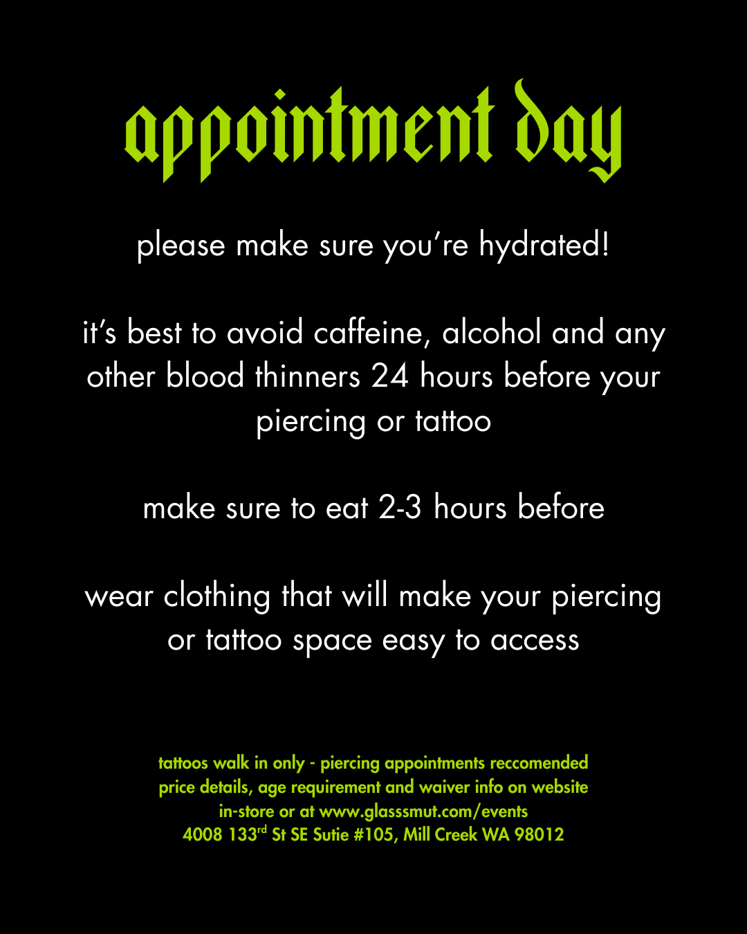 11/15 Tattoo and Piercings Pop-up