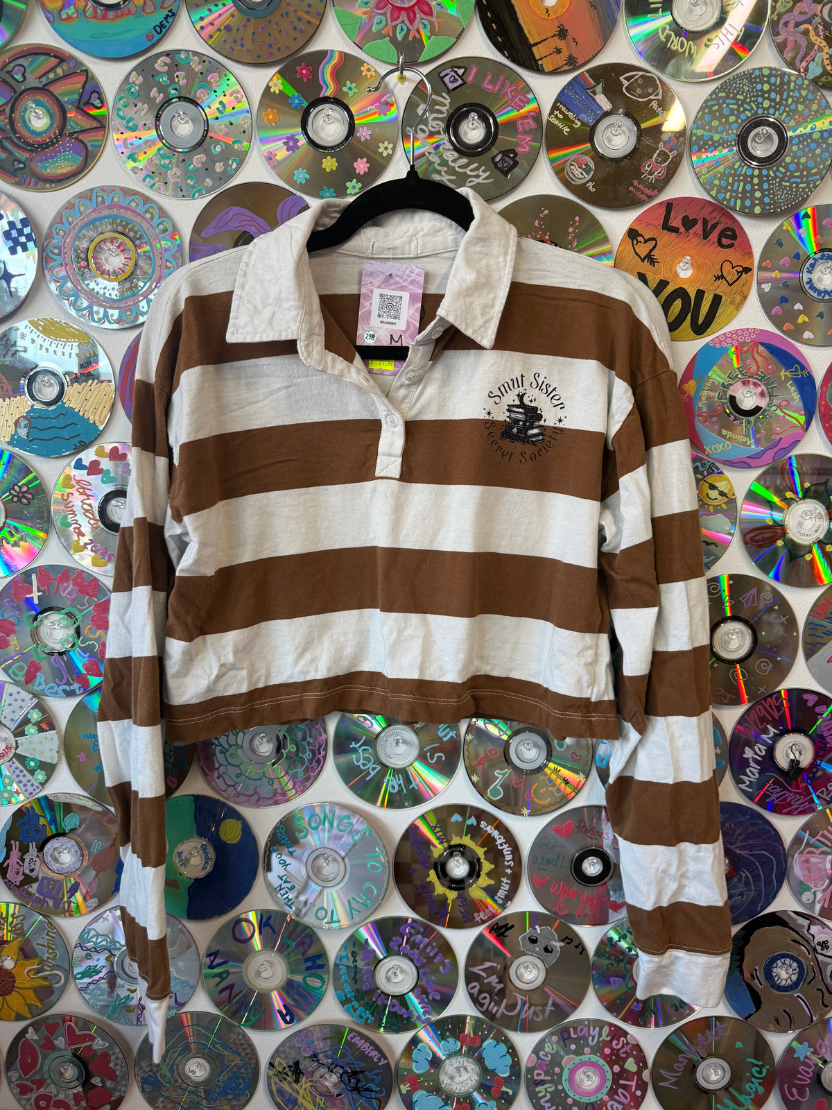#258 - Smut Sister Secret Society Long Sleeve Striped Crop - M