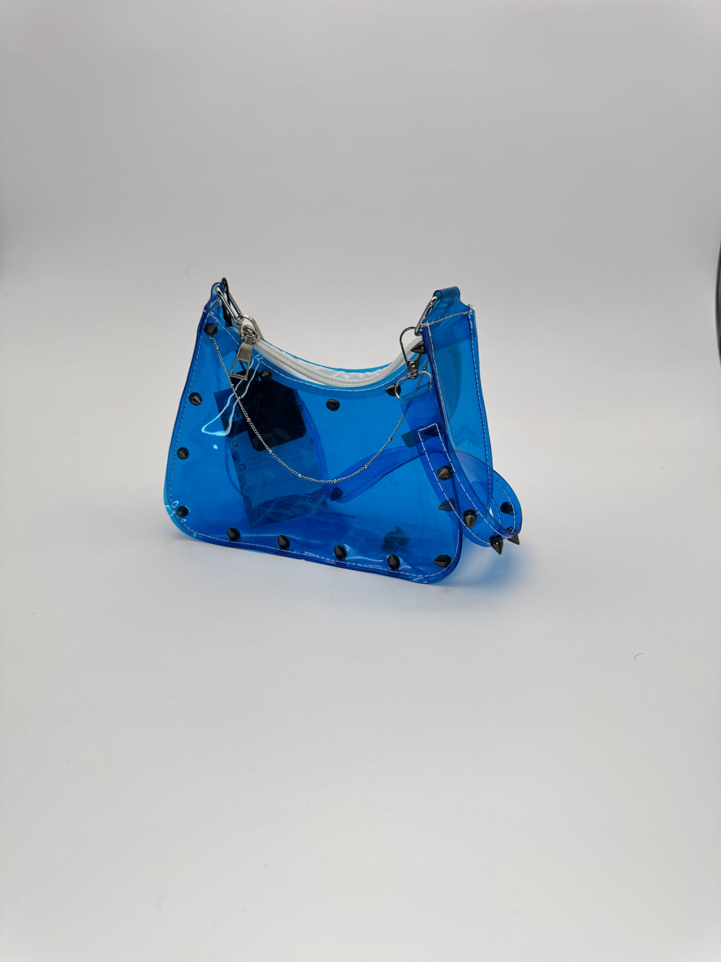 #2 - Blue Jelly Bag - Gunmetal Spikes and Ball Chain