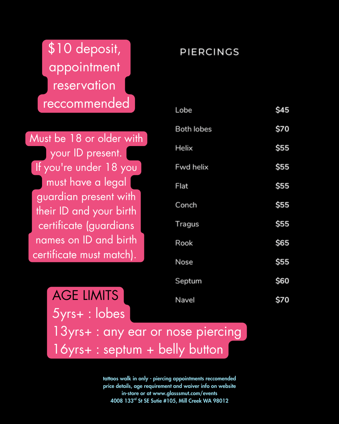 11/15 Tattoo and Piercings Pop-up