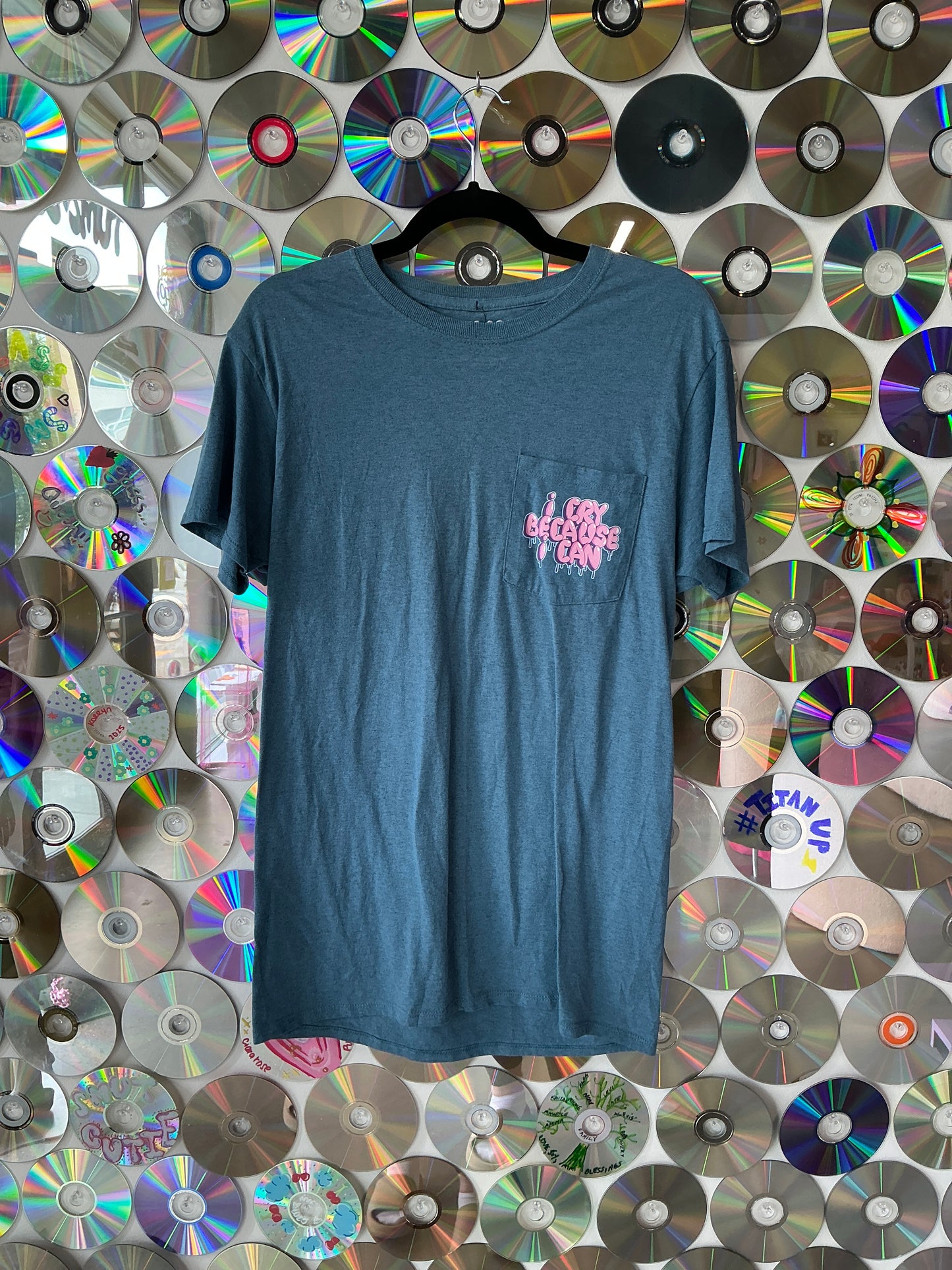 I Cry Because I Can Blue Pocket T-shirt M #351