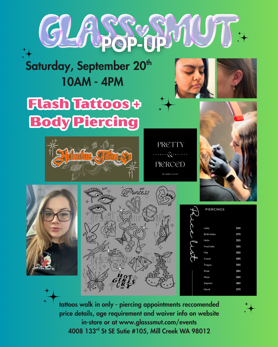 9/20 Flash Tattoo + Piercing Pop-Up
