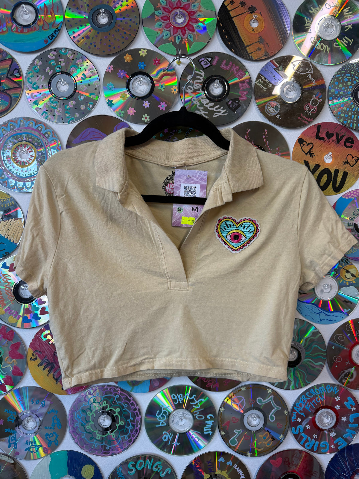 #263 - Eye Love You Crop Collared Shirt - M