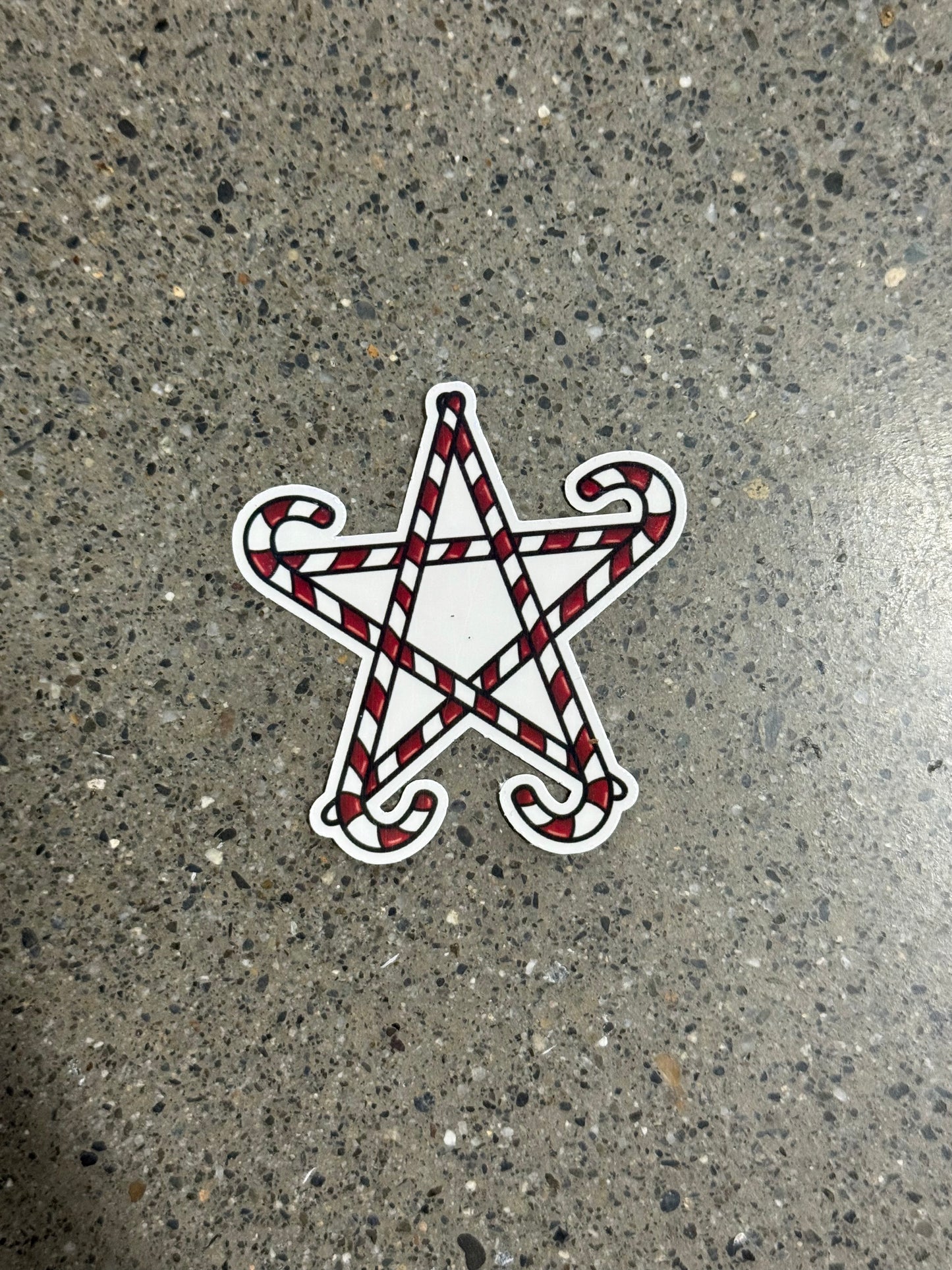 Candy Cane Pentagram Sticker - X11