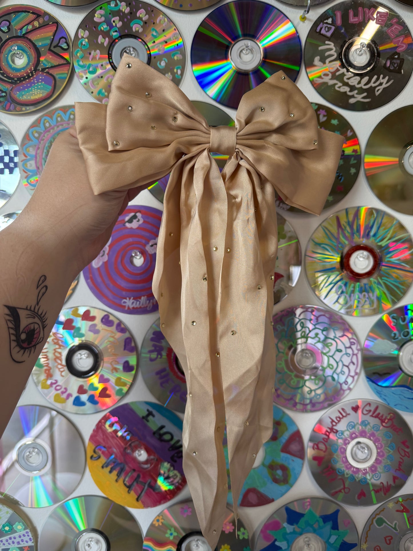 Champagne Rhinestoned Hair Bow