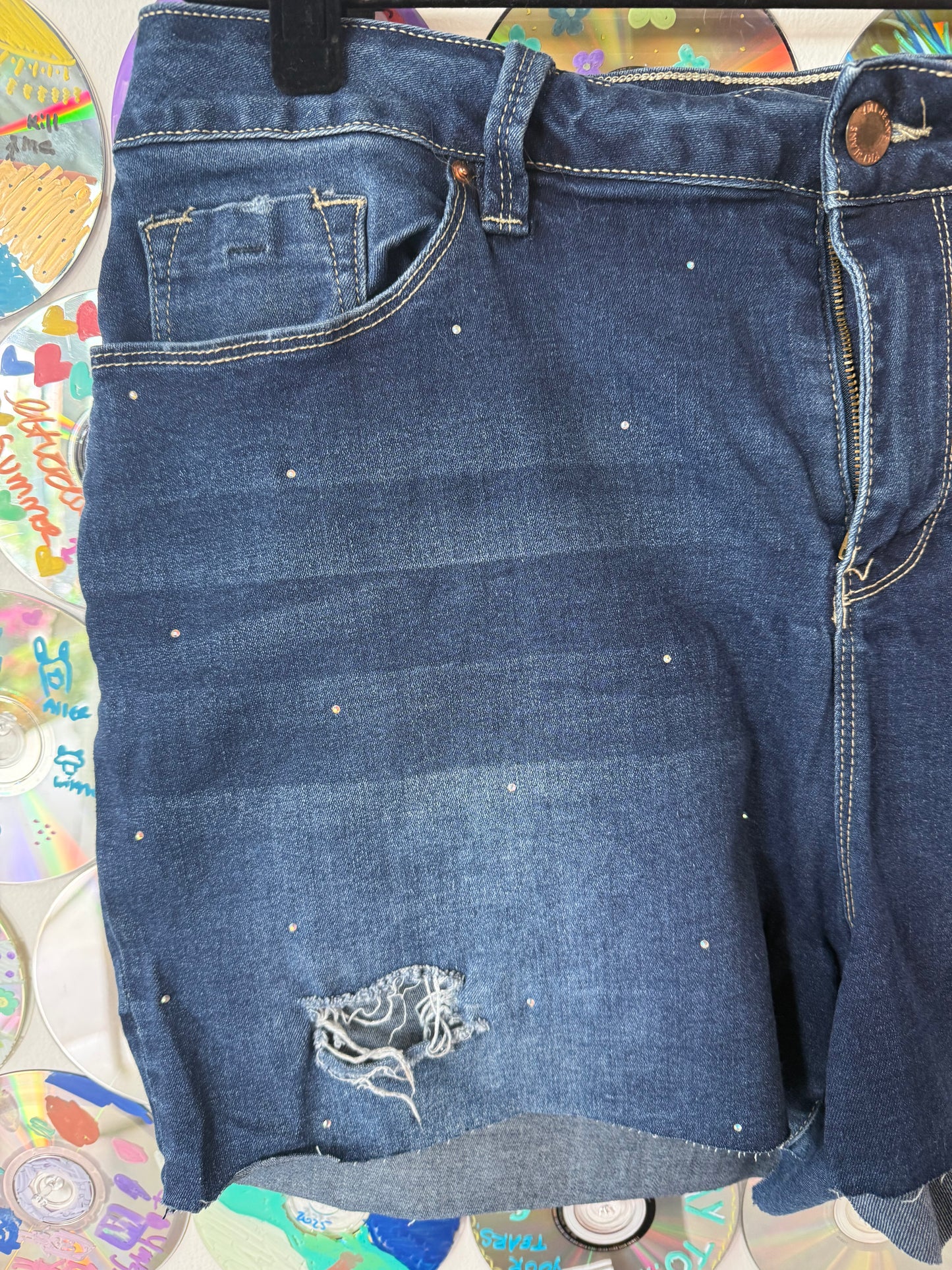 Glittering Heart Denim Shorts #659