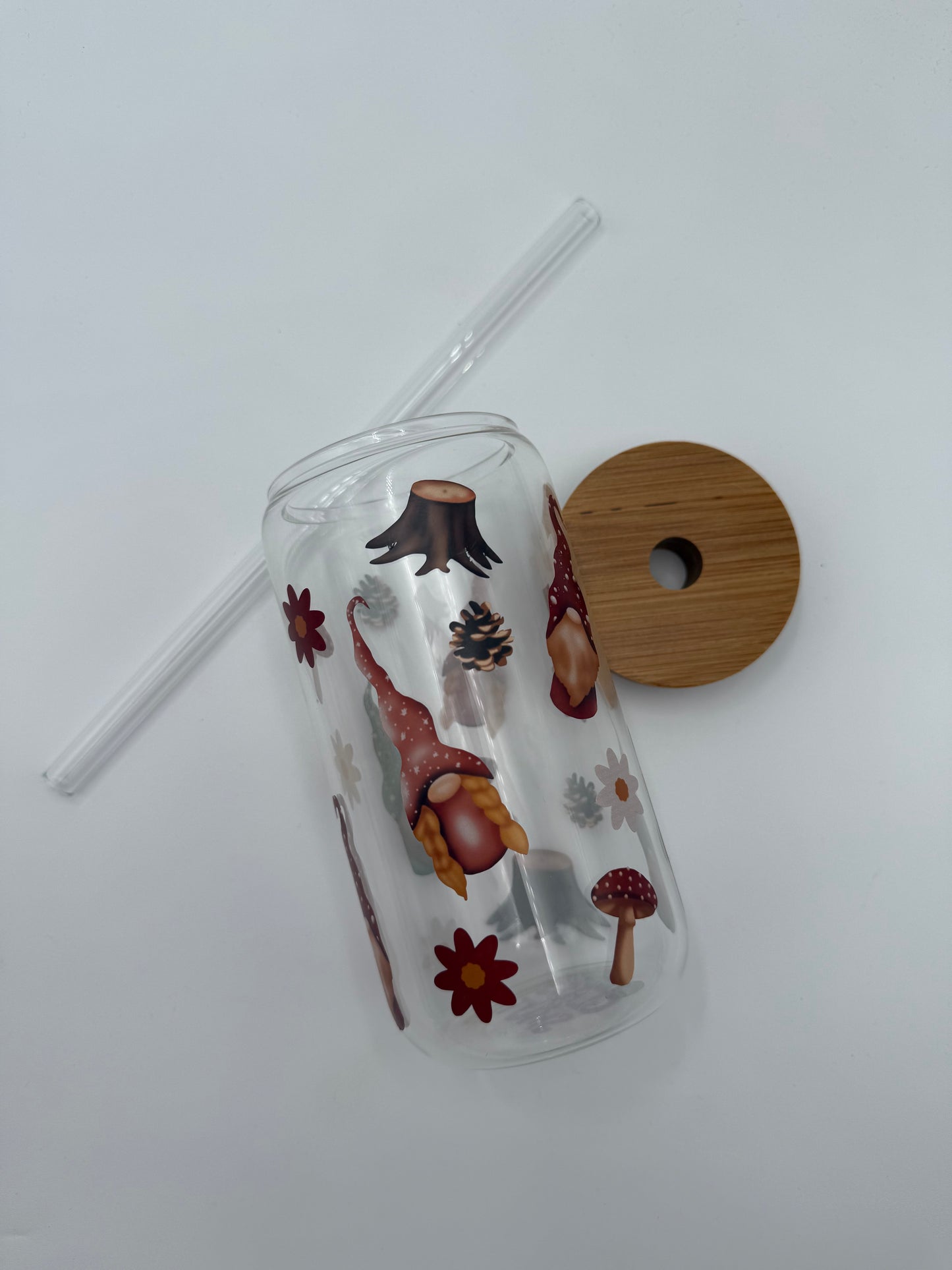 #697 - Forest Gnome Glass Cup with Straw and Lid