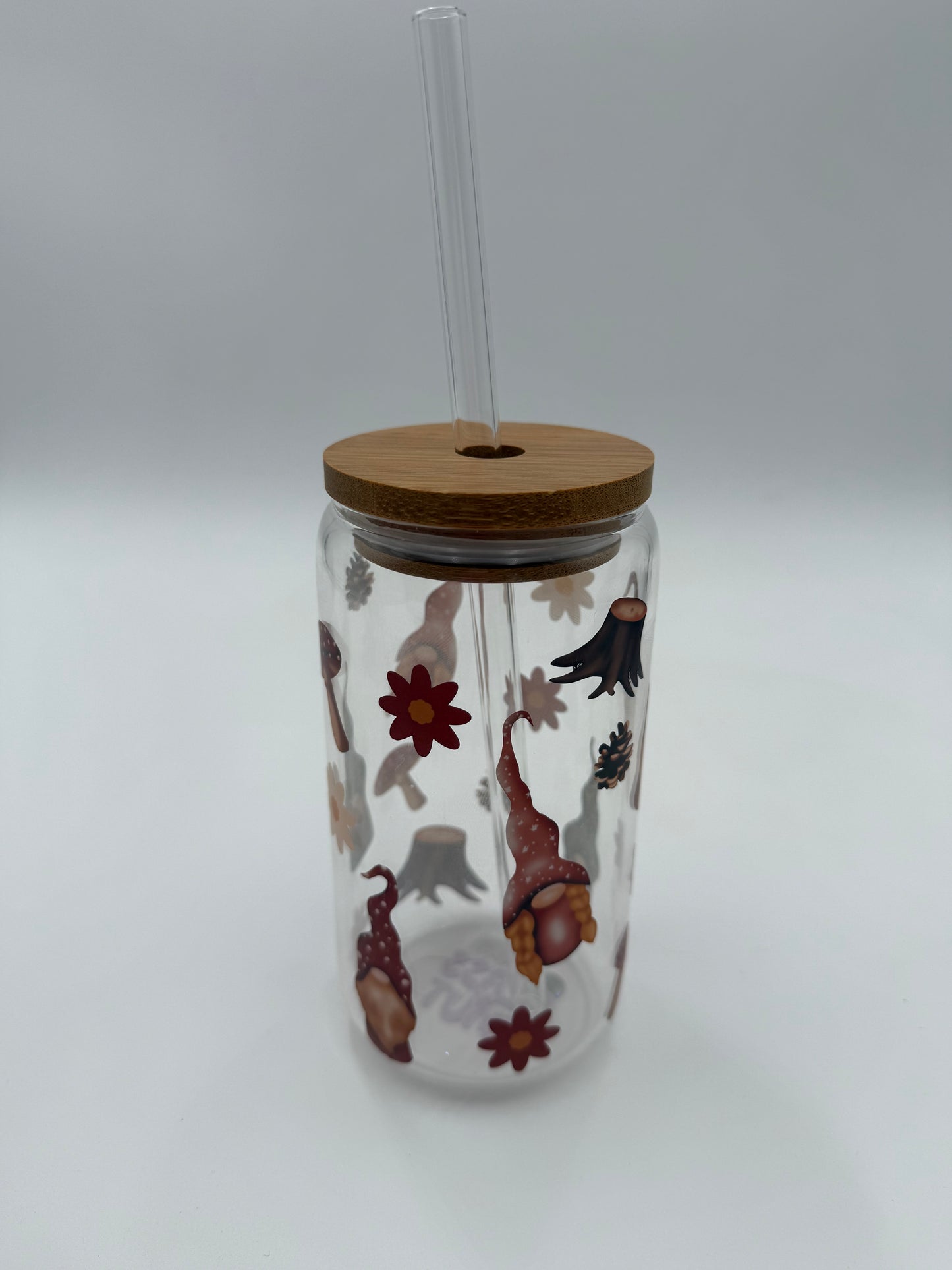 #697 - Forest Gnome Glass Cup with Straw and Lid