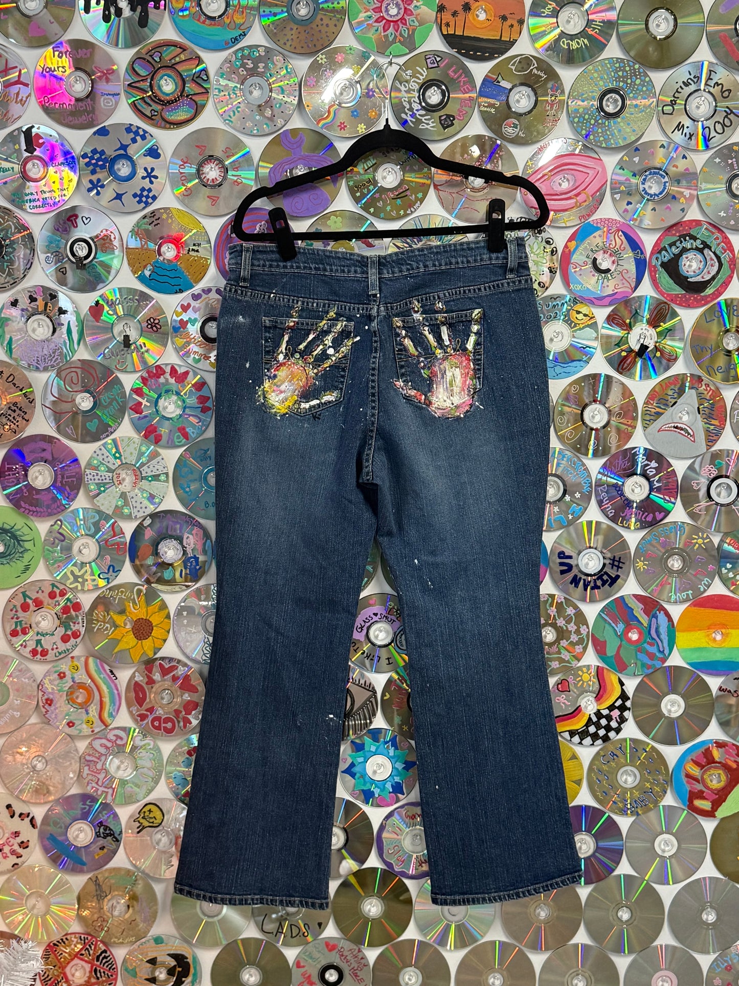 #932 - KENZIE X GlassSmut Rainbow Ray Custom Painted Jeans - 16 Petite