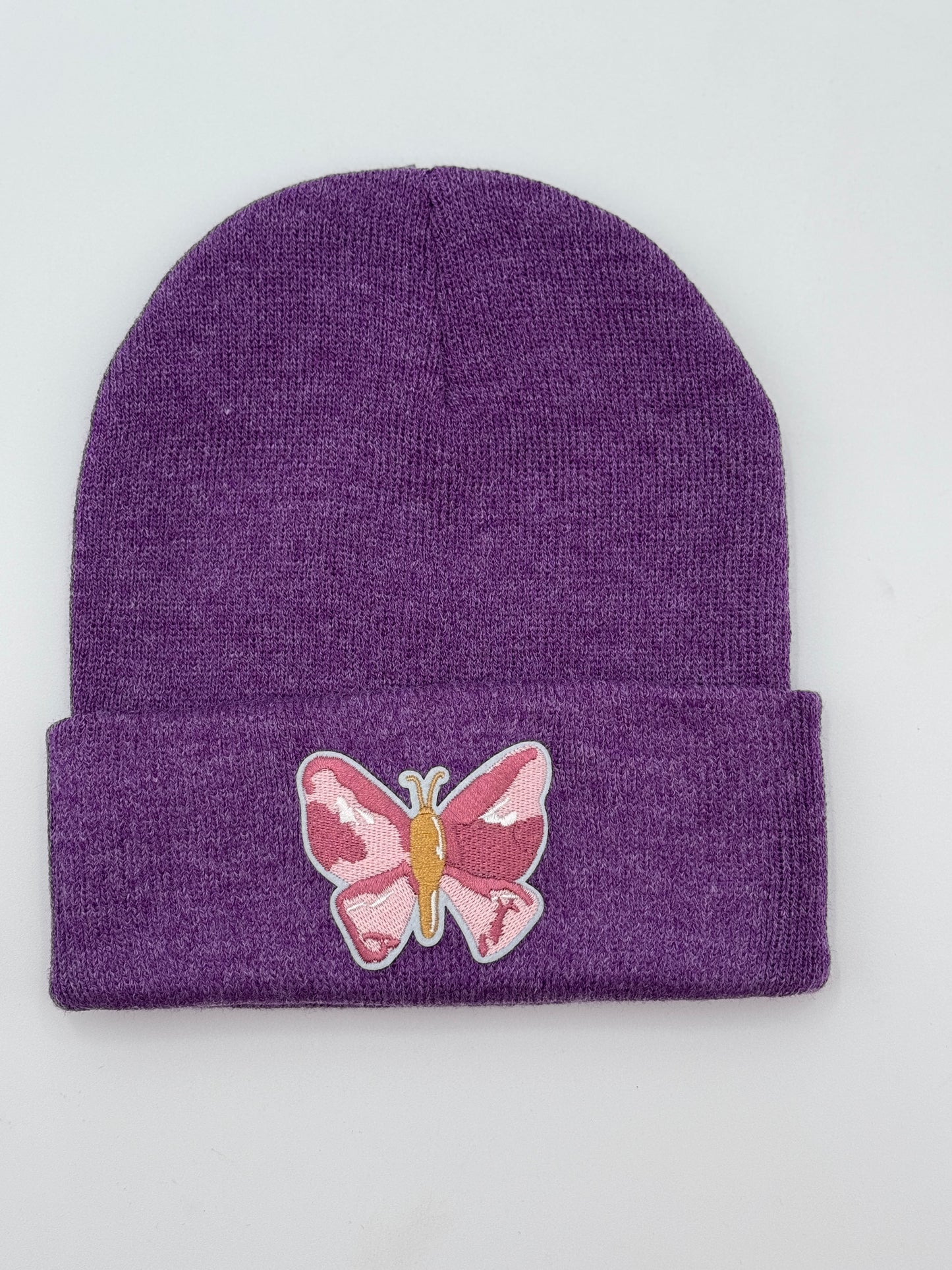 #911 - Pink Butterfly Purple Beanie