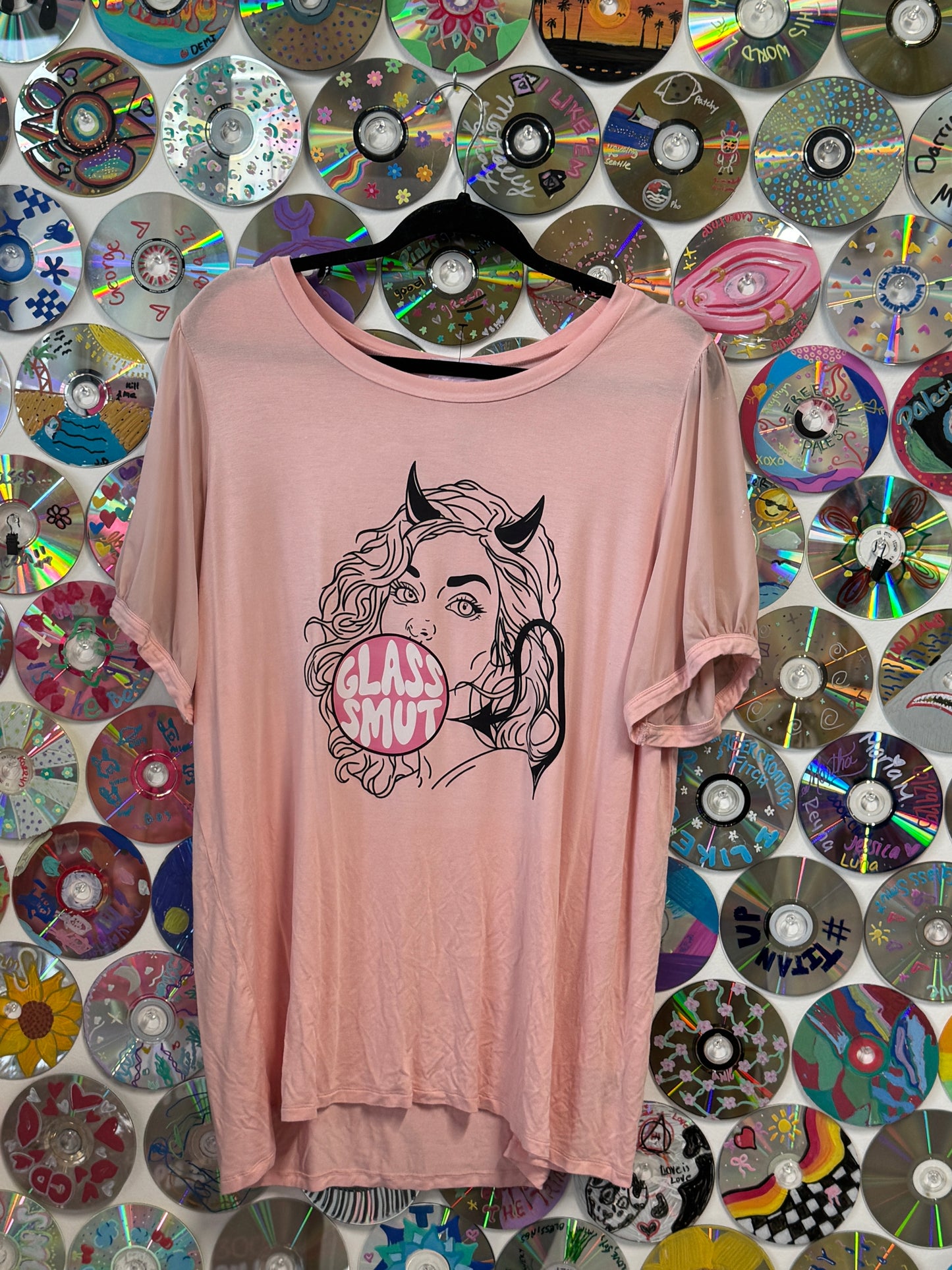 #926 - Bubble Demon Pink Mesh Sleeve T-shirt - 2XL
