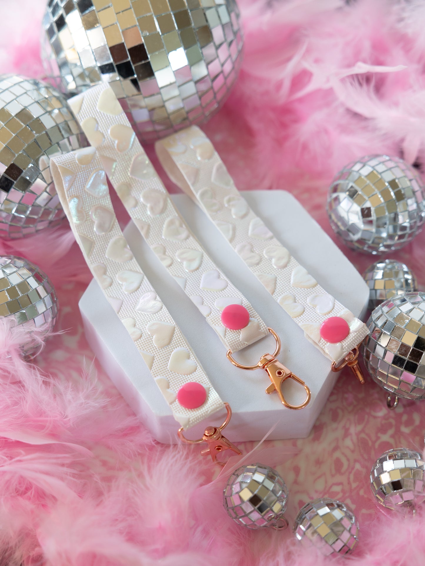 White Hearts Wristlet