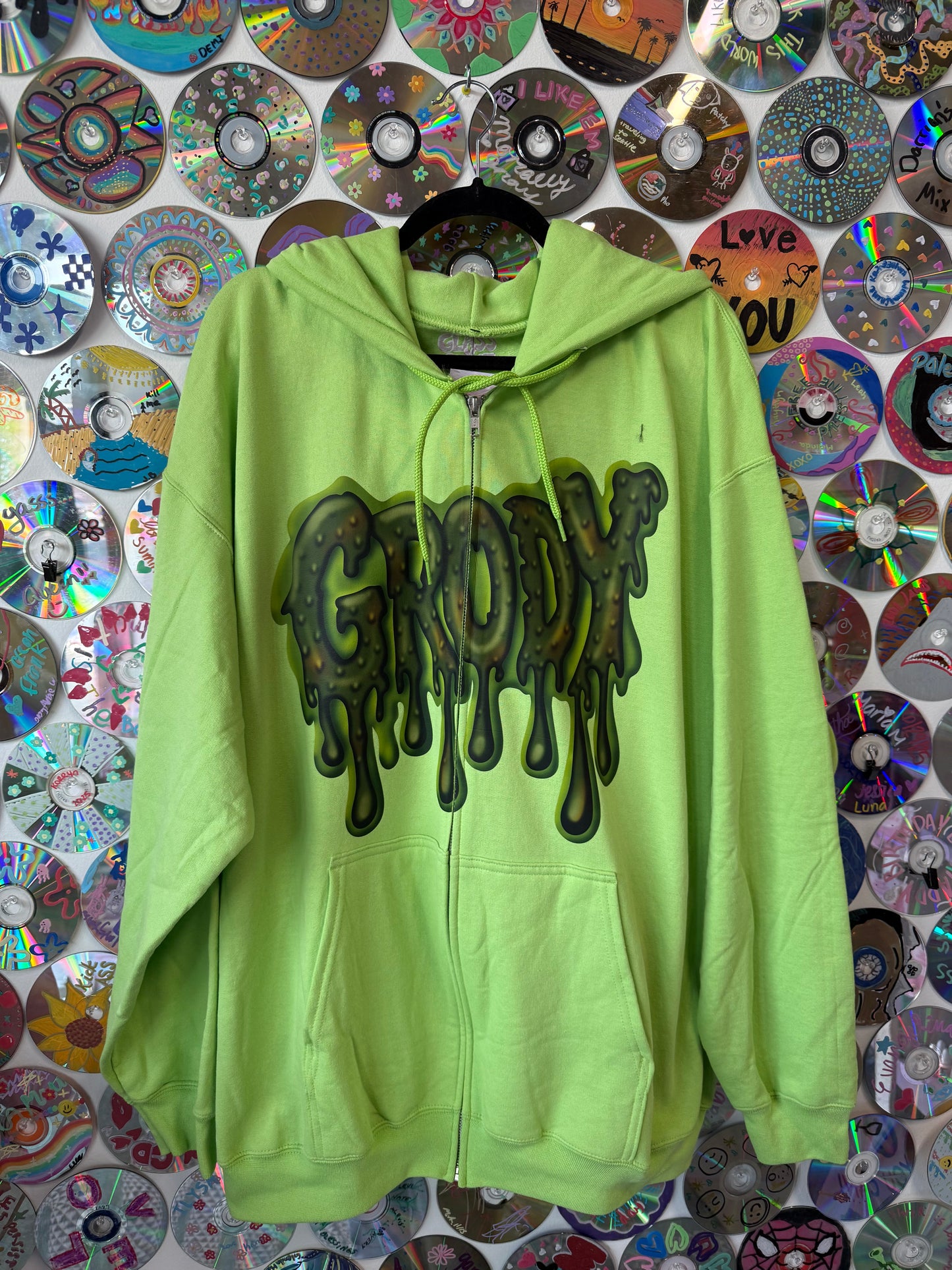 #215 - Grody Neon Green Zip Hoodie - 2XL