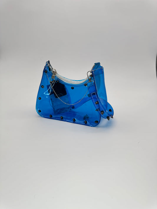 #2 - Blue Jelly Bag - Gunmetal Spikes and Ball Chain