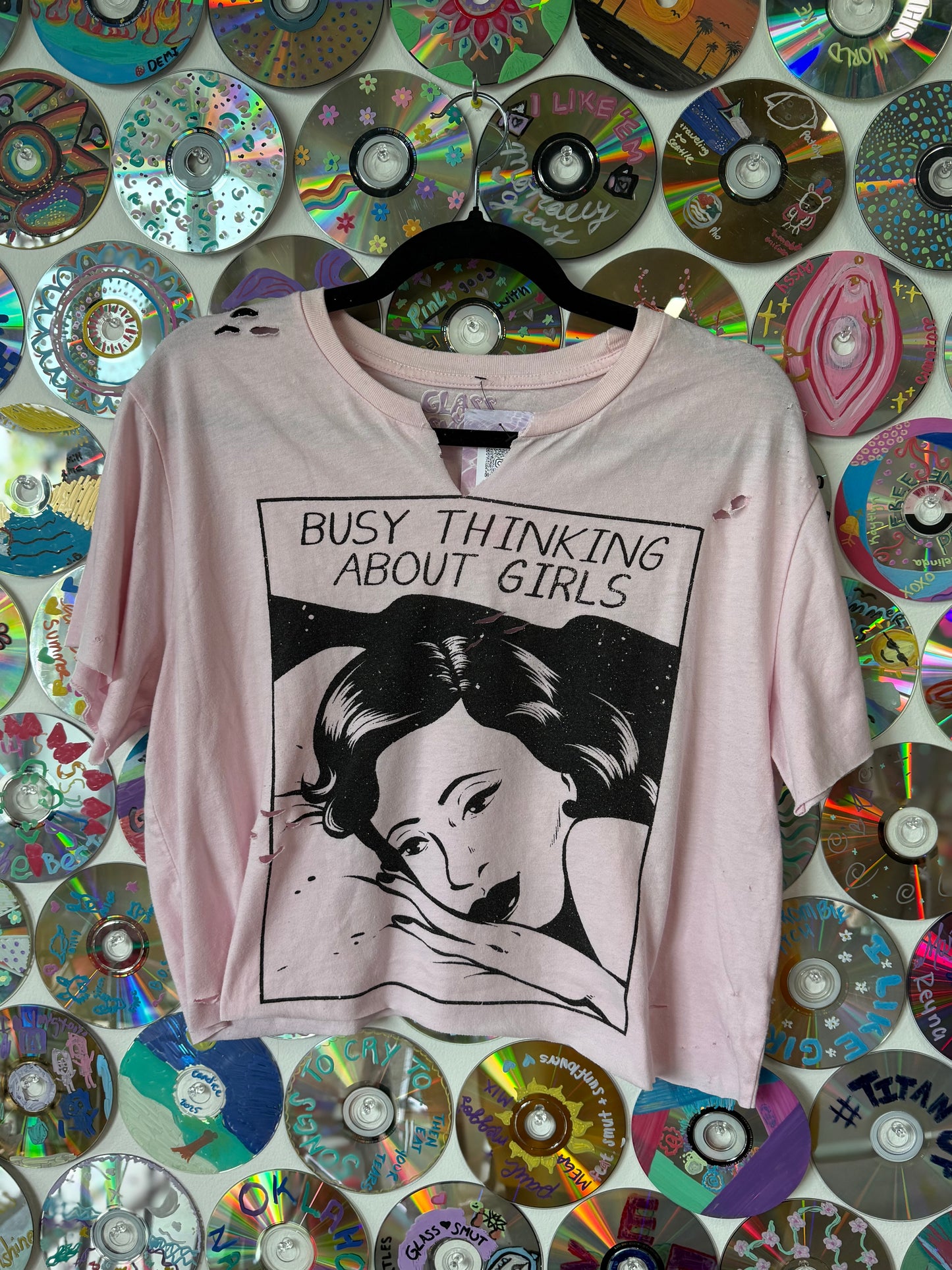 #173 - "Busy Thinking About Girls" distressed t-shirt - L