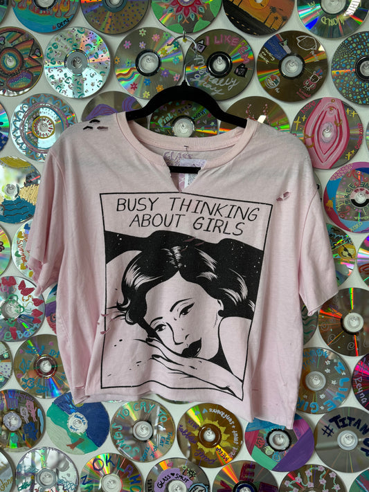 #173 - "Busy Thinking About Girls" distressed t-shirt - L