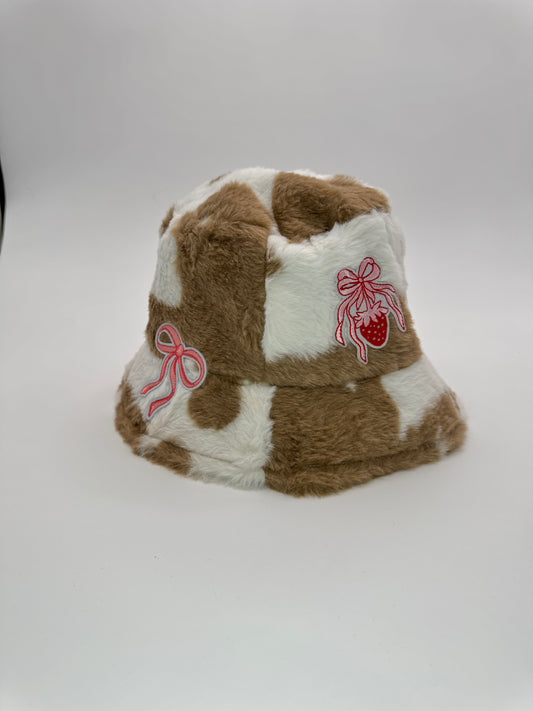 #94 - Strawberry Milk Brown Cow Pink Bow Bucket Hat
