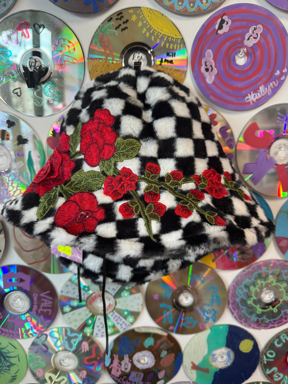 #274 - Roses Checkered Fuzzy Bucket Hat