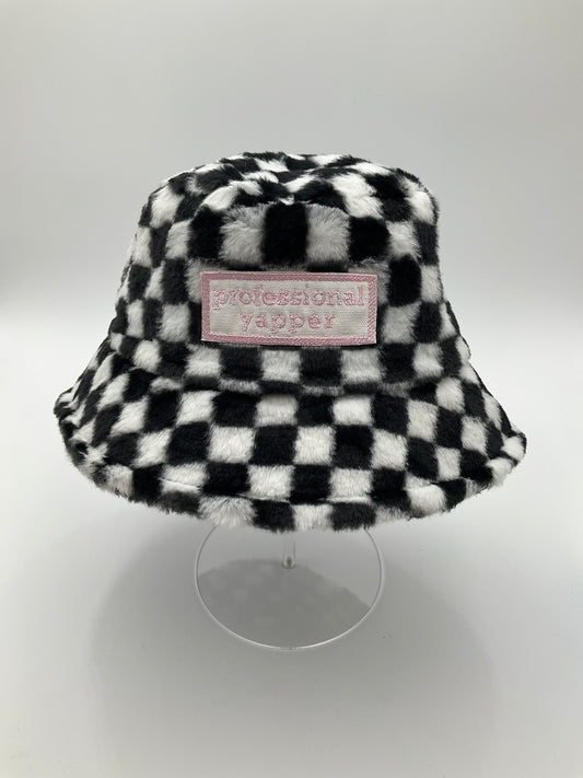 Professional Yapper Pink on Black and White Checker Fuzzy Bucket #392