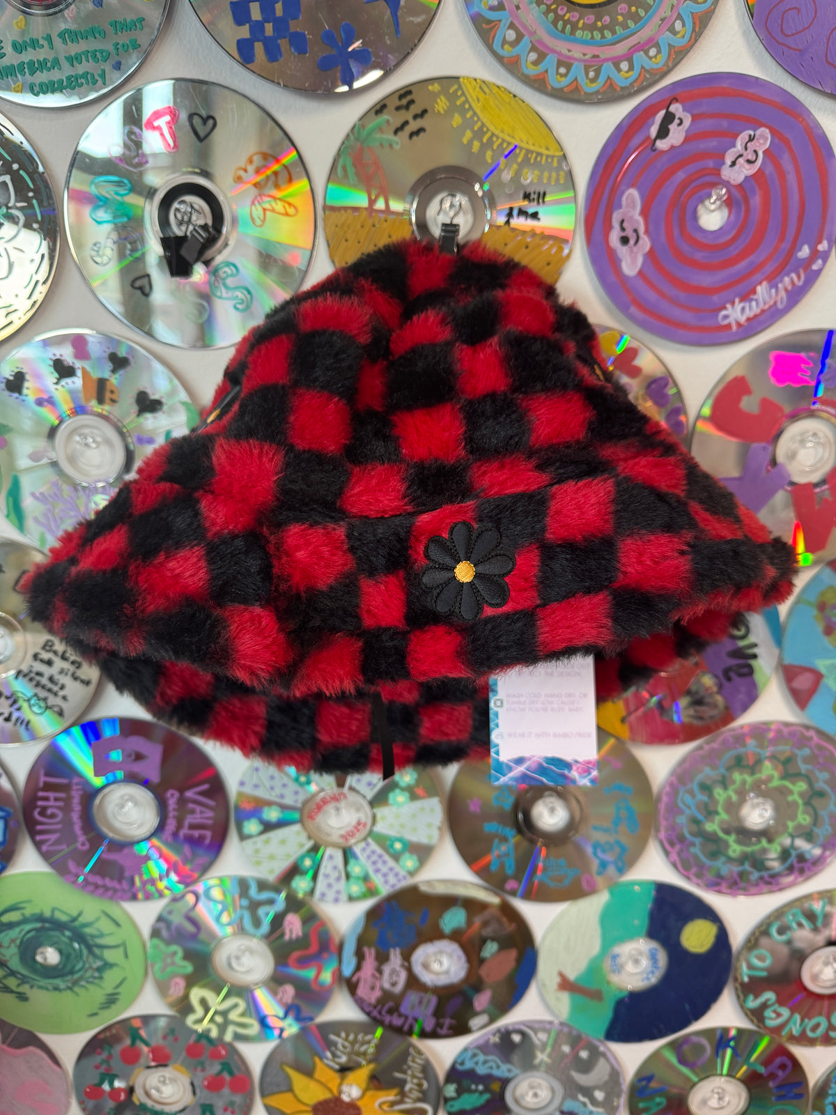 #275 - Black Daisy Red and Black Checkered Bucket Hat