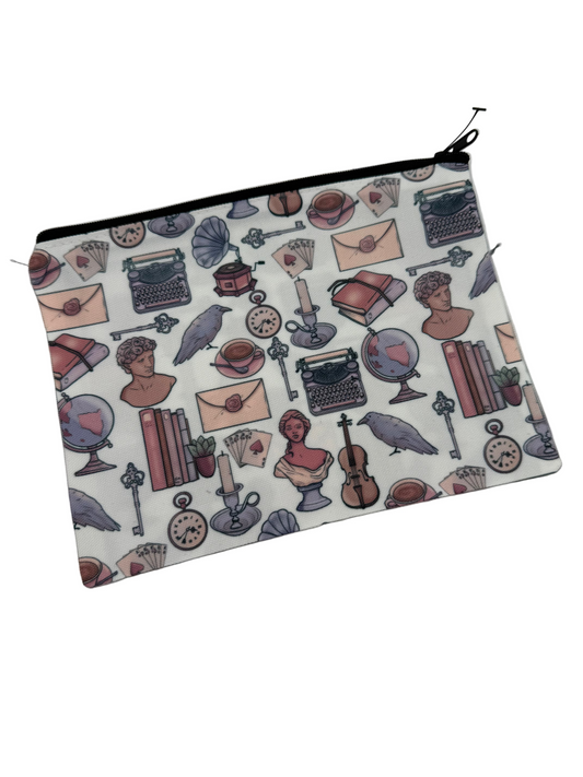 zip canvas pouch with GlassSmut signature pattern "Light Academia"