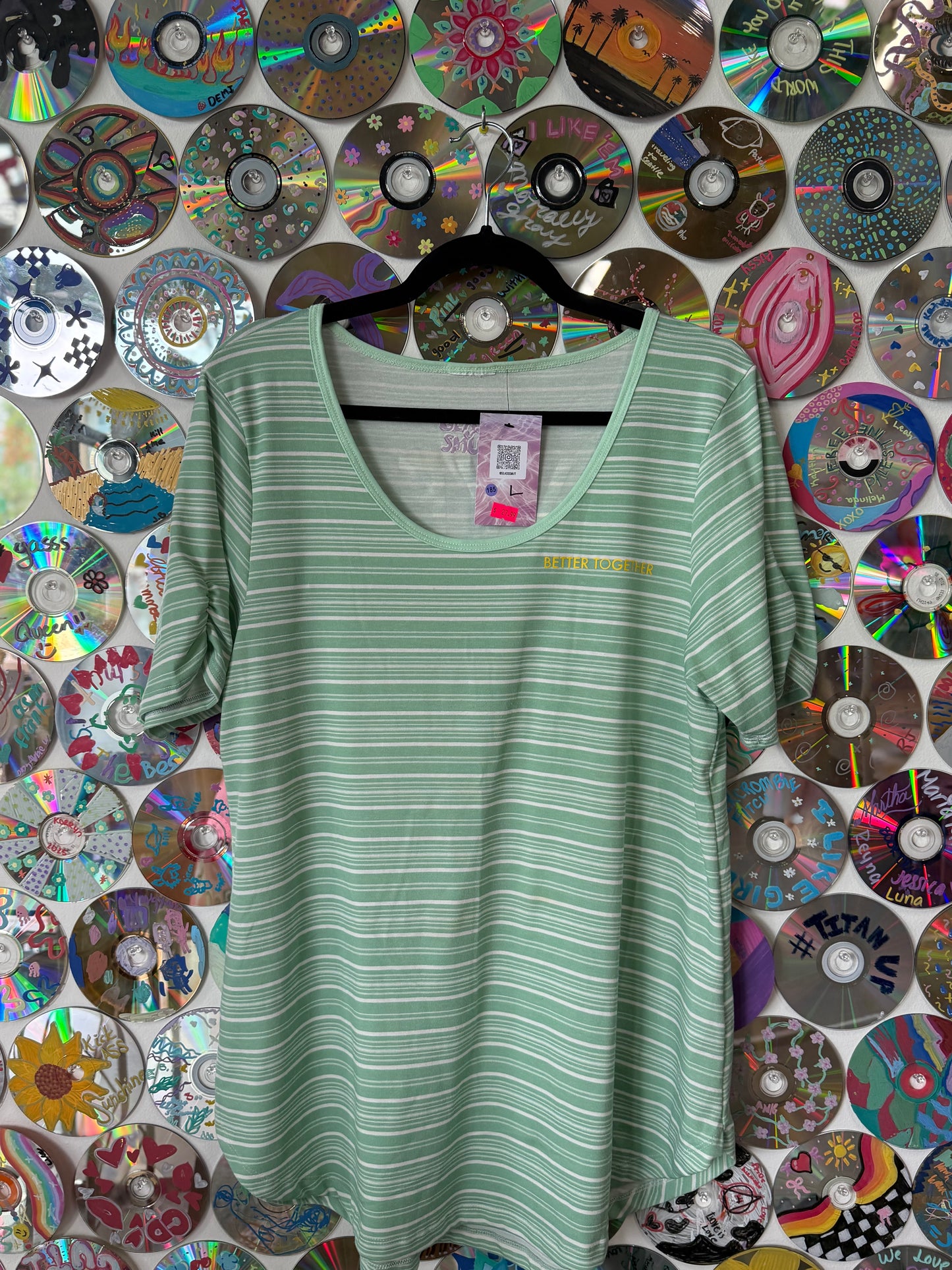 #185 - Better Together Green Stripe Top - L