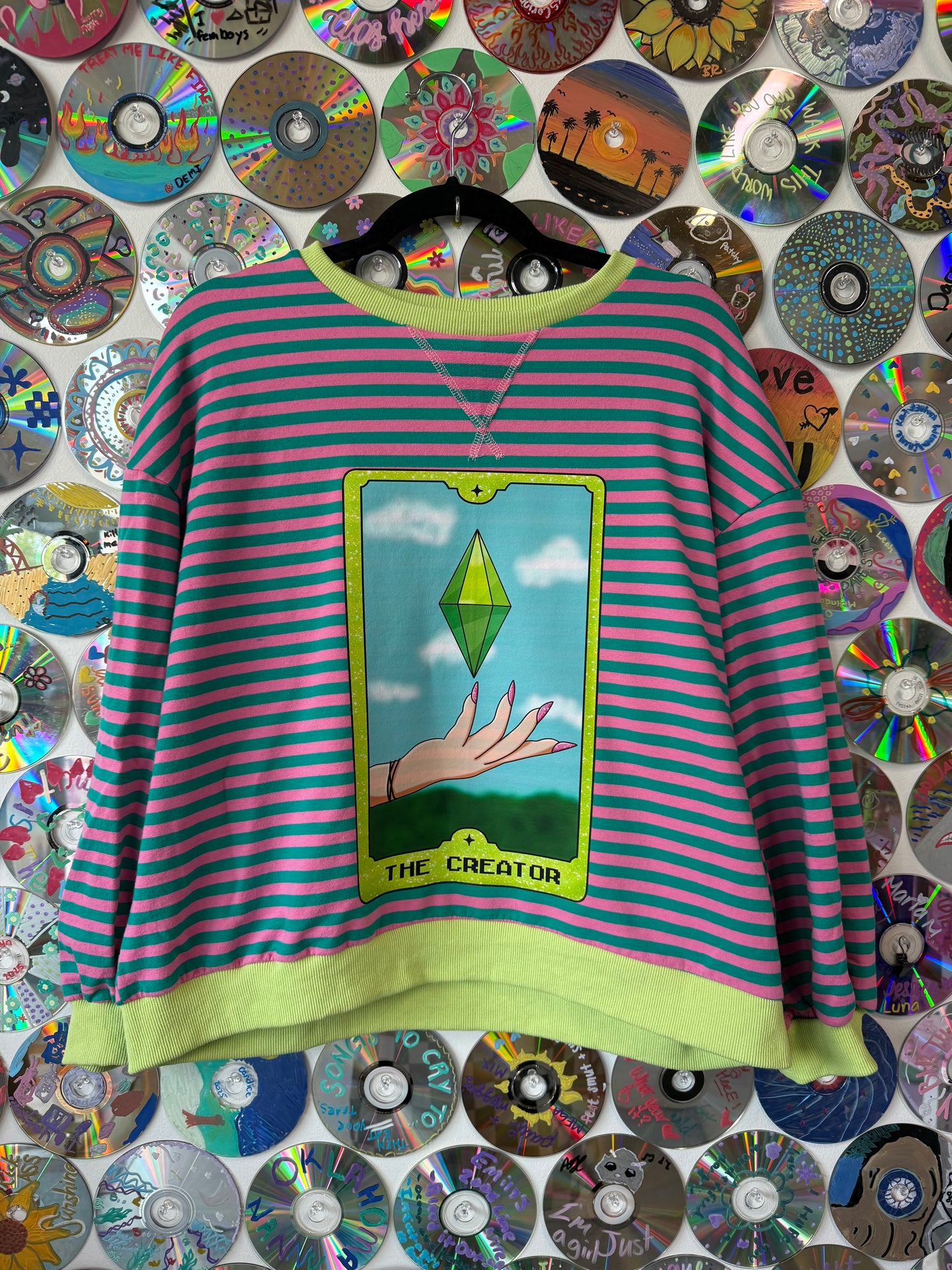 #213 - The Creator Pink and Green striped crewneck - XL
