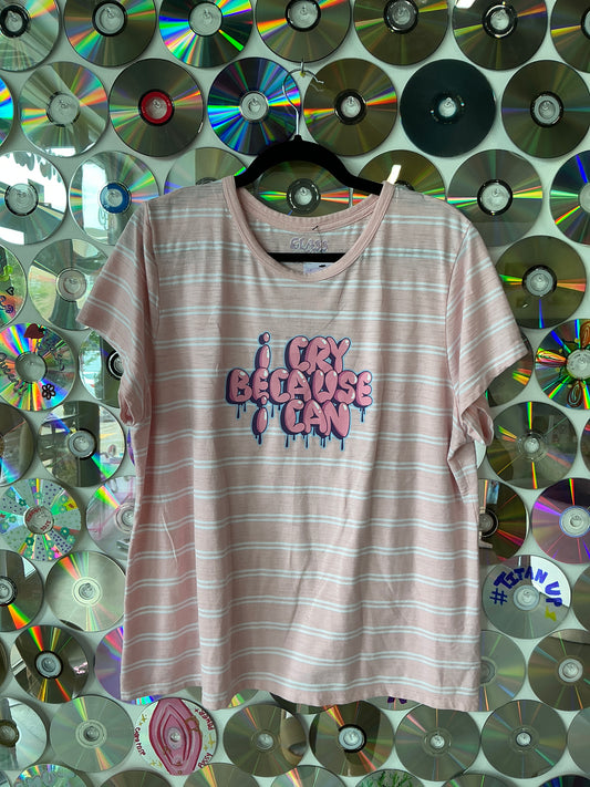 I Cry Because I Can Pink Stripe T-shirt  3XL #355
