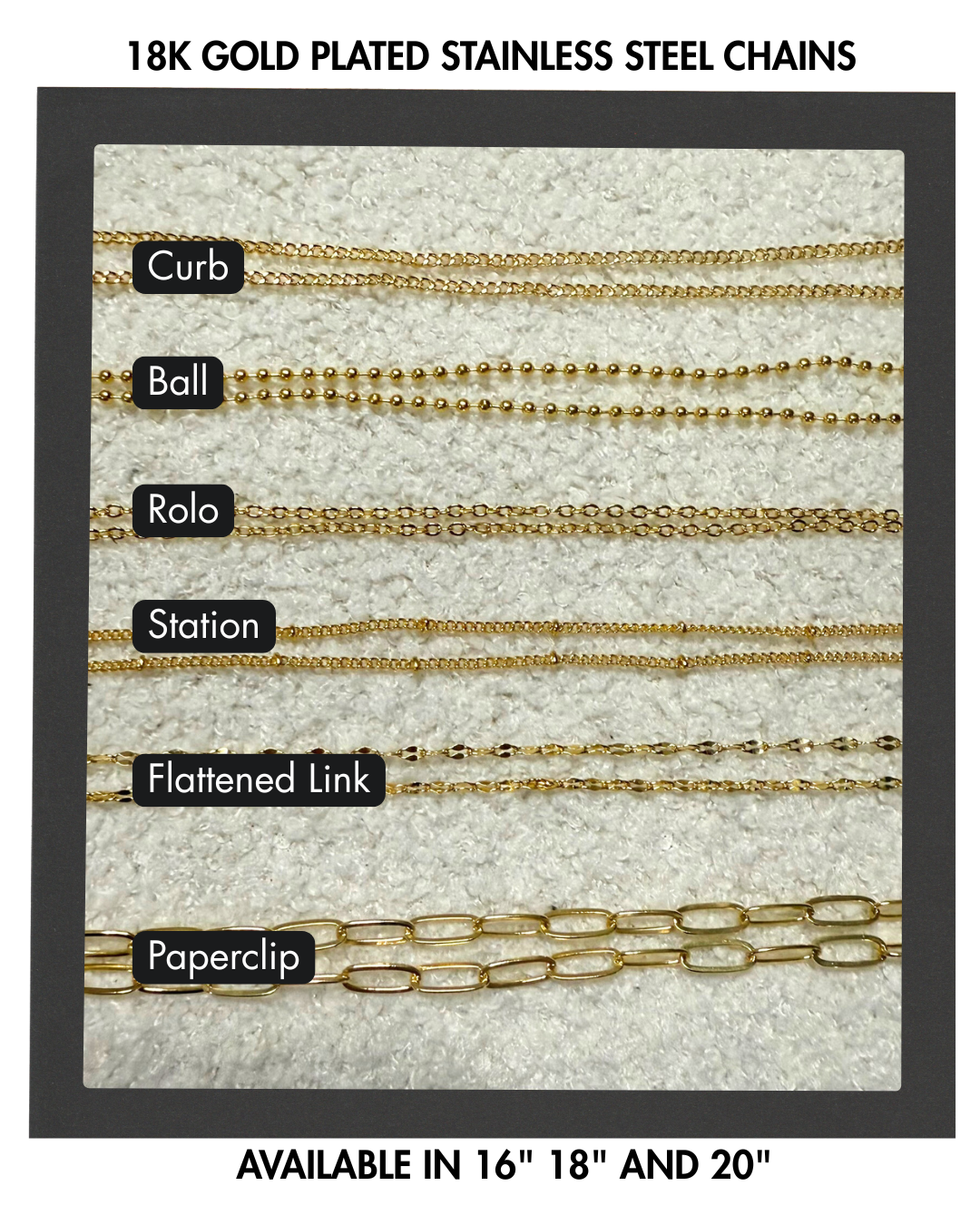 Chain Necklace - NO CHARM OR PENDANT INCLUDED