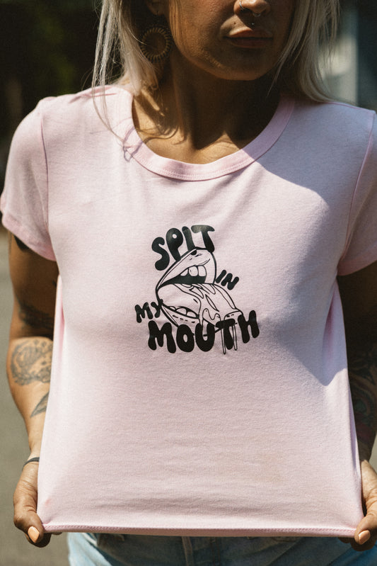 #60 - Spit in My Mouth Pink Baby Tee - L