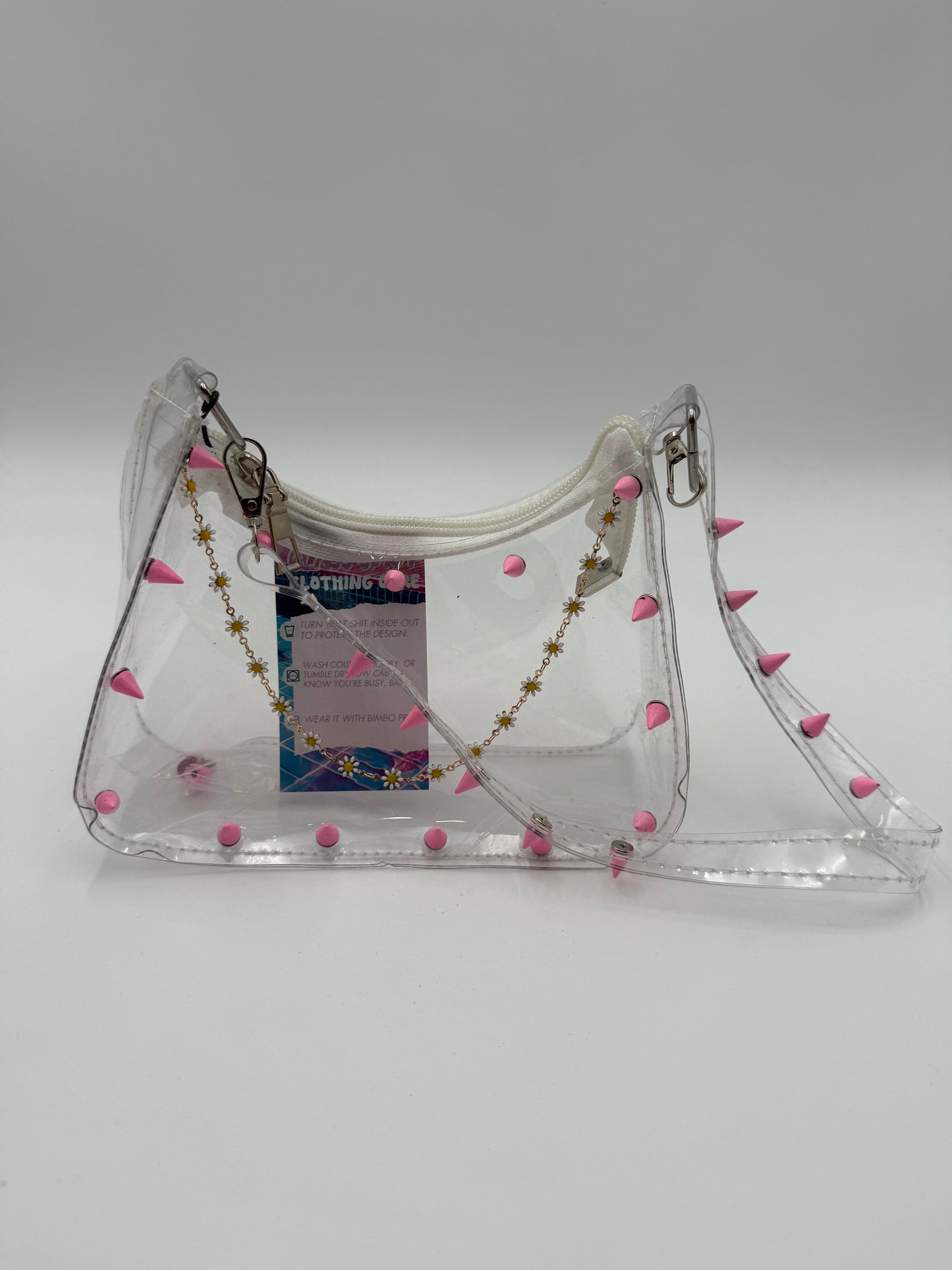 #561 - Clear Jelly Purse with Pink Studs and Daisy Chain