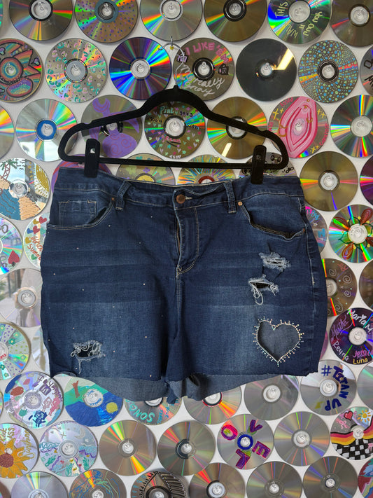 Heart Cutout Denim Cutoff Jeans Sz 18 #596