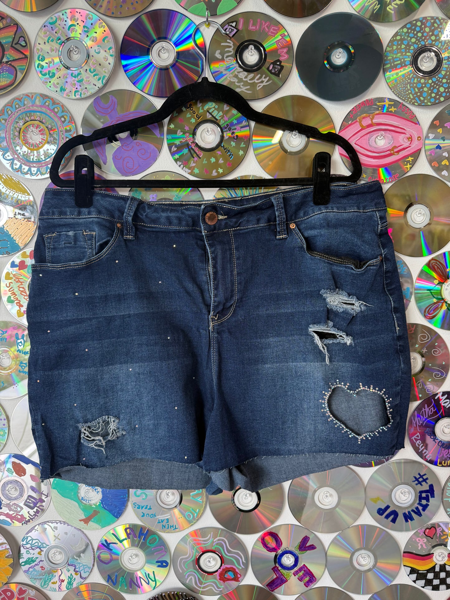 Glittering Heart Denim Shorts #659