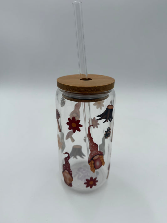 #697 - Forest Gnome Glass Cup with Straw and Lid