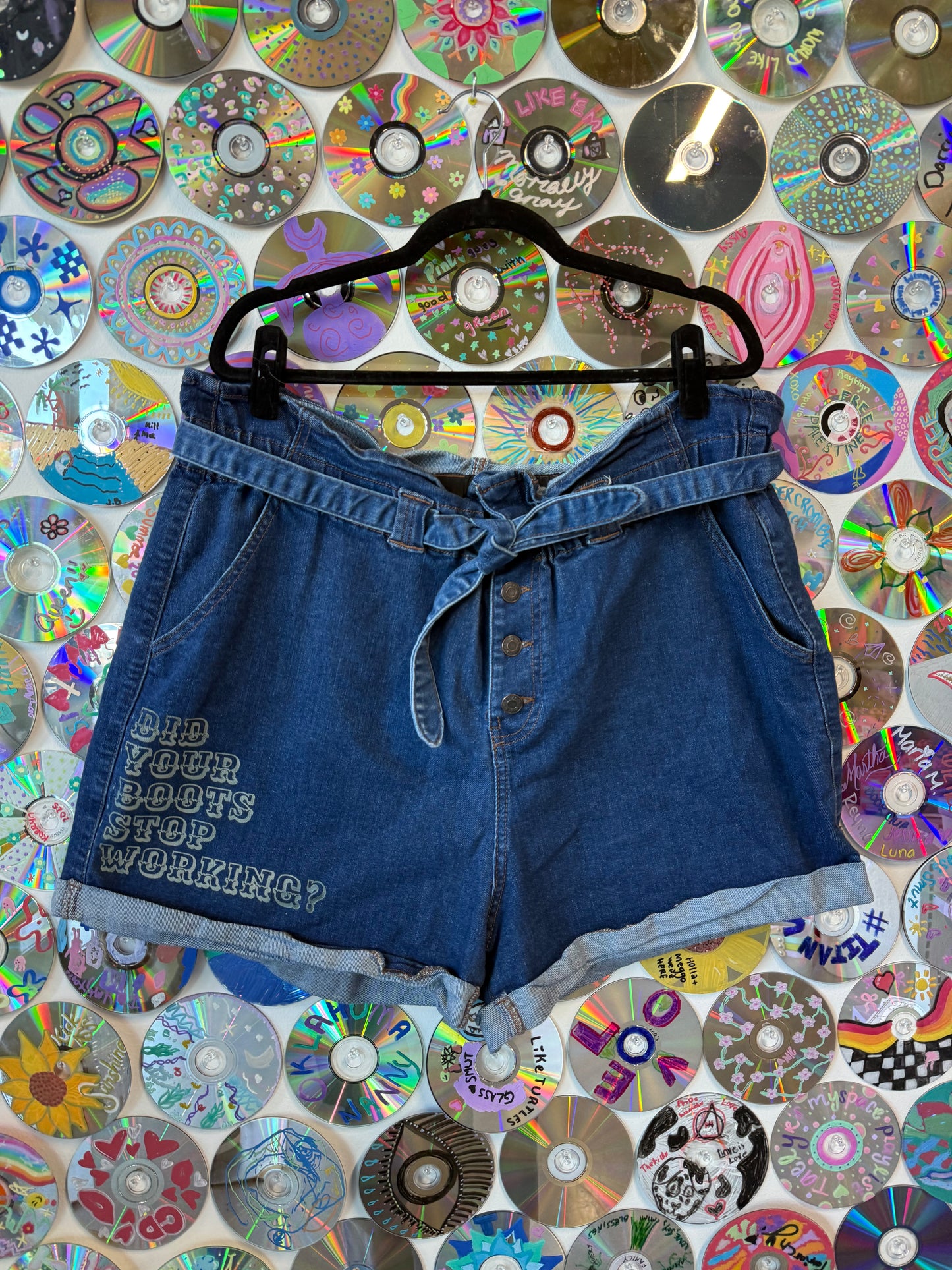 #791 - Did Your Boots Stop Workin'?" Paperbag waist Denim Shorts - 3XL