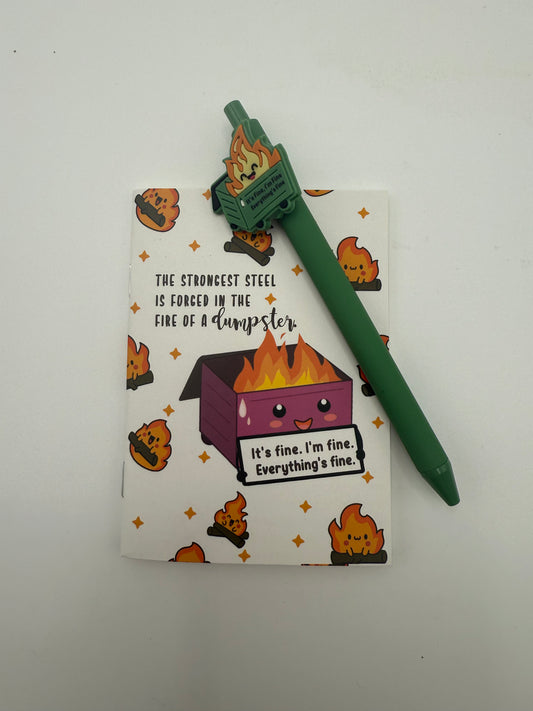 Dumpster Fire Pen and Mini Notebook Set