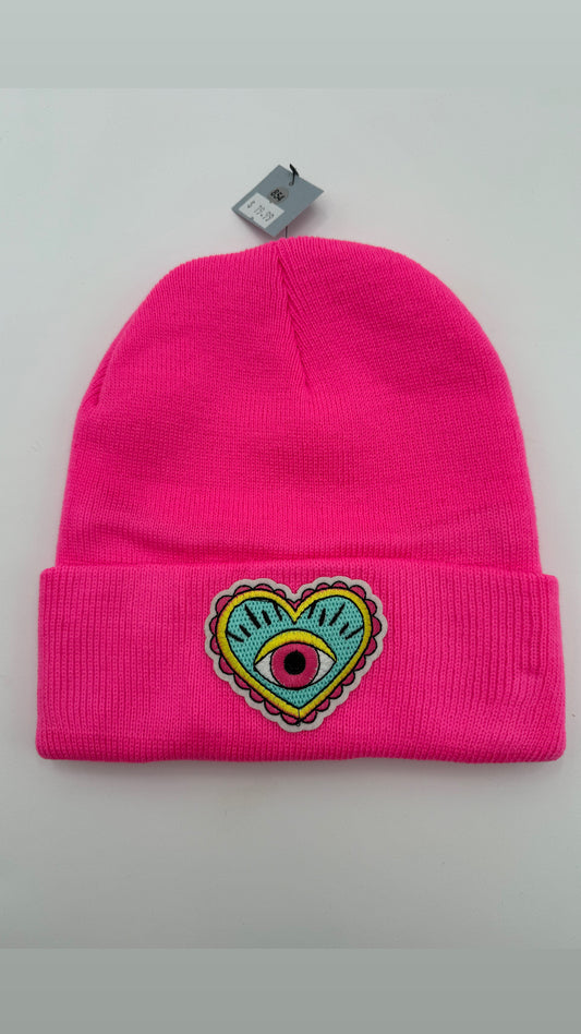 #854 - Neon Pink Eye Beanie