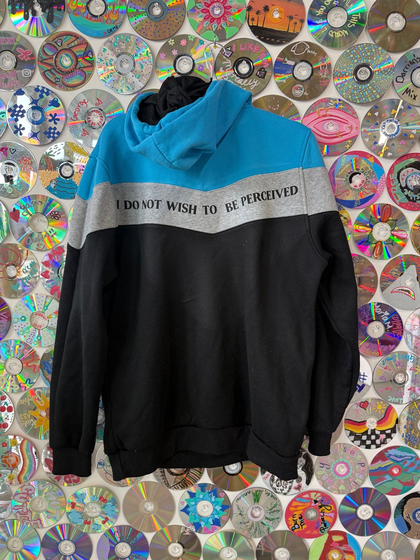#864 - I do not wish to be perceived tricolor hoodie - L