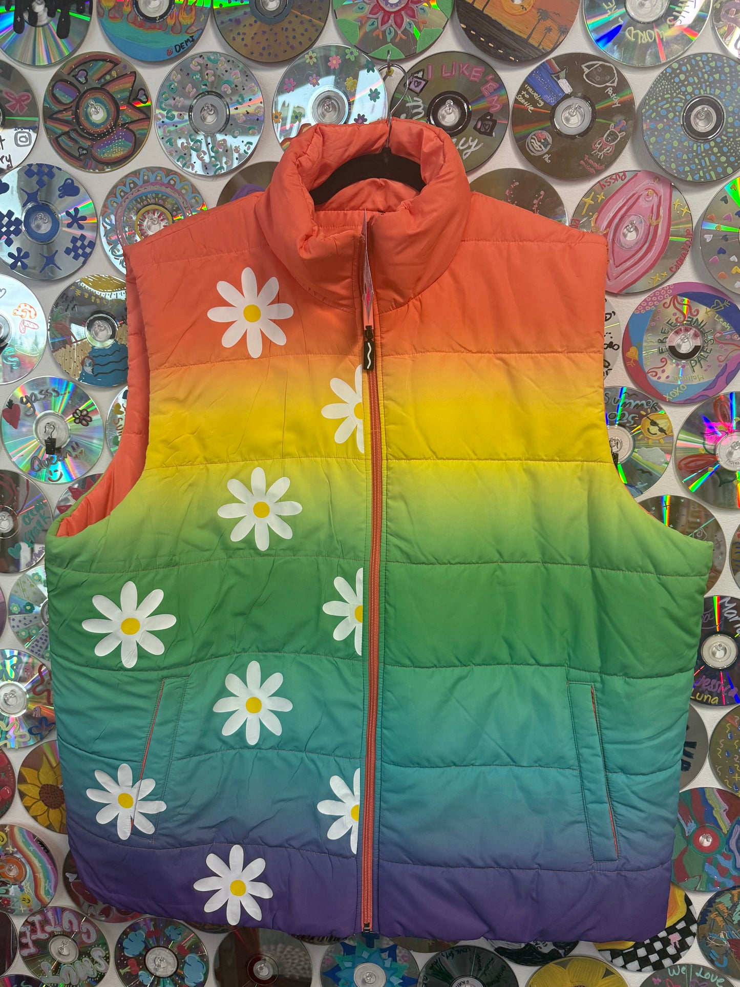 #188 - Rainbow Daisy Puff Vest - 2XL