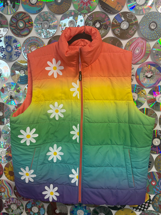 #188 - Rainbow Daisy Puff Vest - 2XL