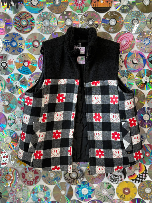 #905 - Good Vibes Buffalo Check Sherpa Vest - 2XL