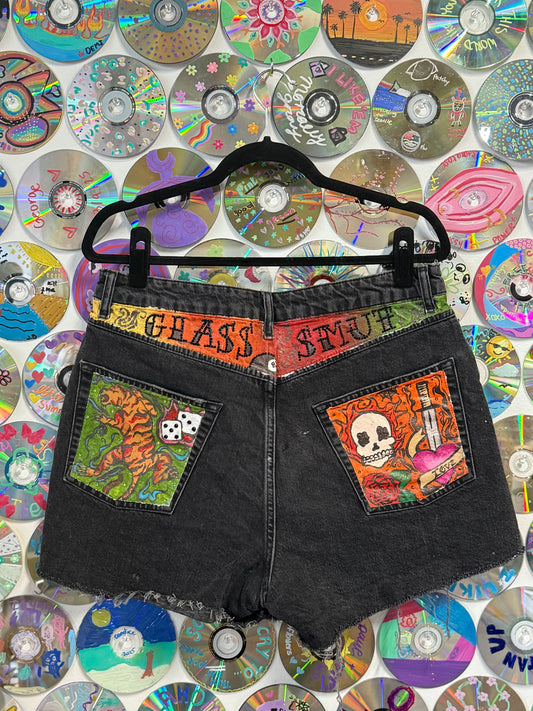 #933 - KENZIE X GlassSmut Platinum Ed Hardy Inspired Top Shop Painted Shorts - US10