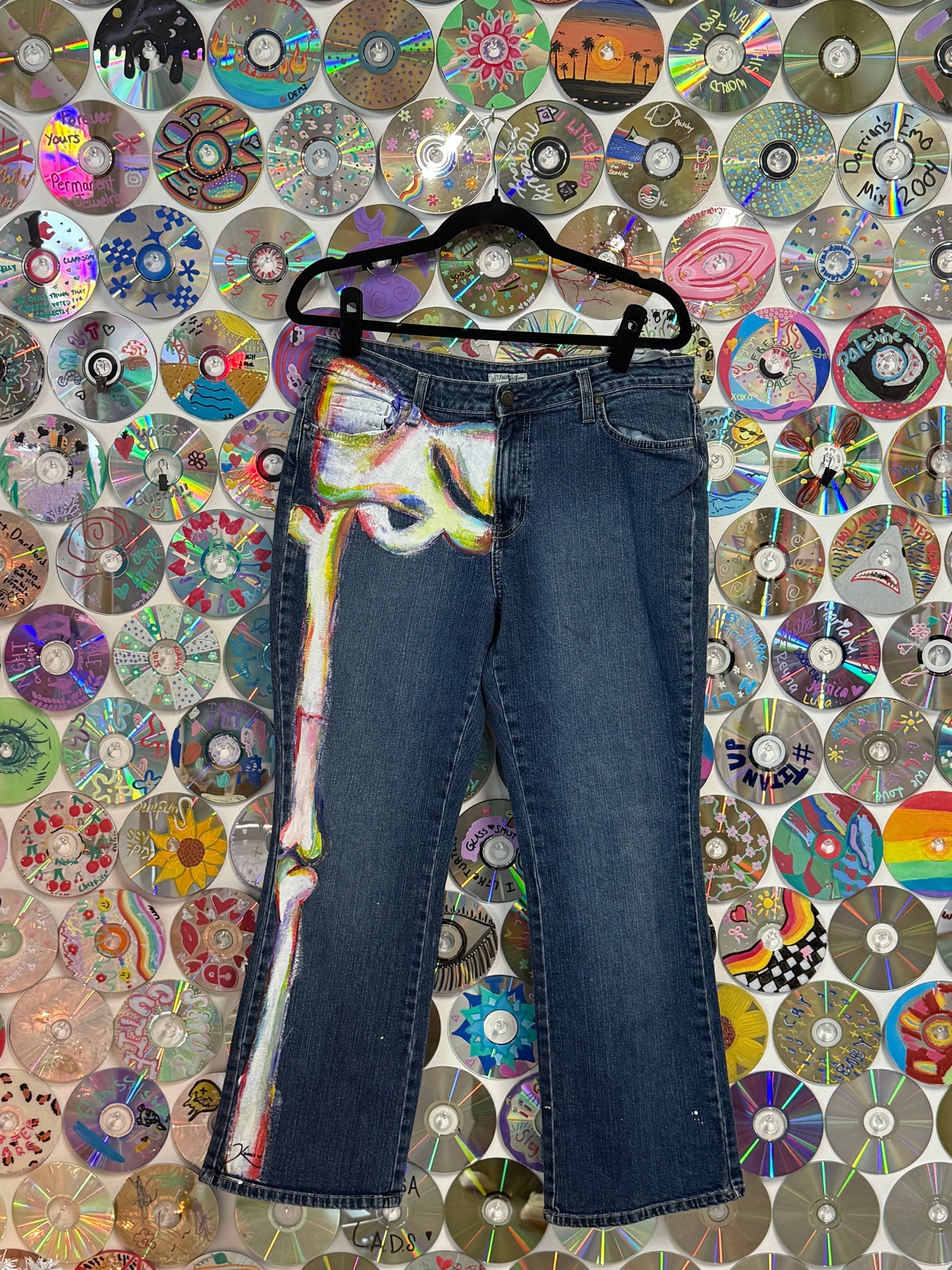 #932 - KENZIE X GlassSmut Rainbow Ray Custom Painted Jeans - 16 Petite