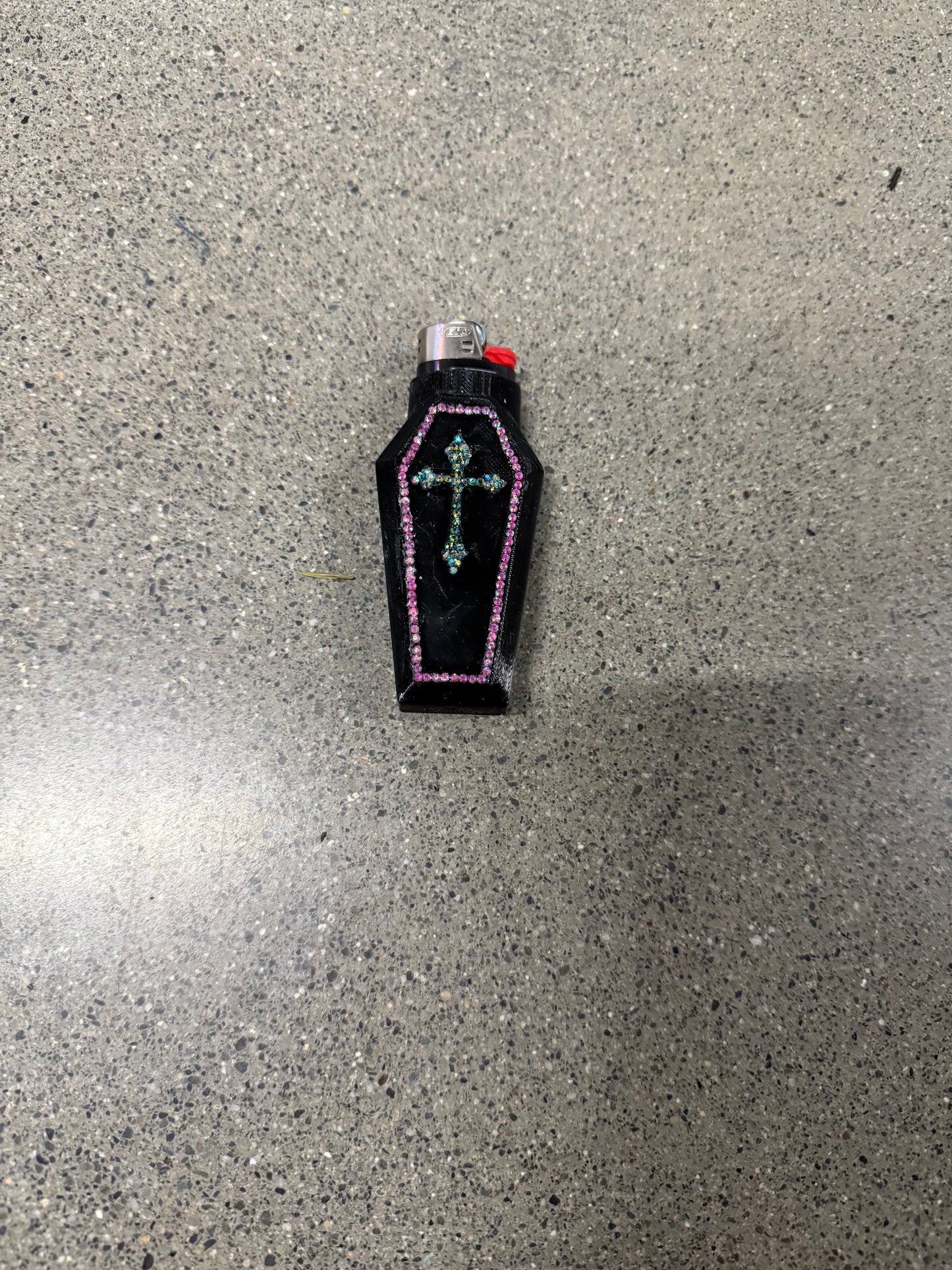 #976 - Pink and Green on Black Holy Smokes lighter sleeve