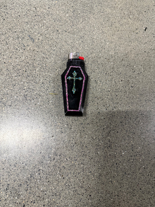 #976 - Pink and Green on Black Holy Smokes lighter sleeve