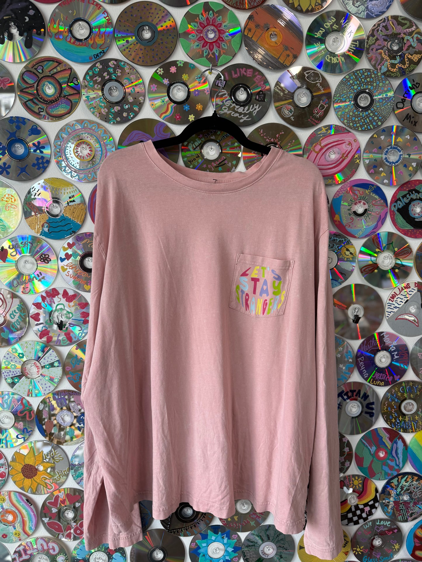#124 - Let's Stay Strangers Pink Long Sleeve Shirt - 2XL