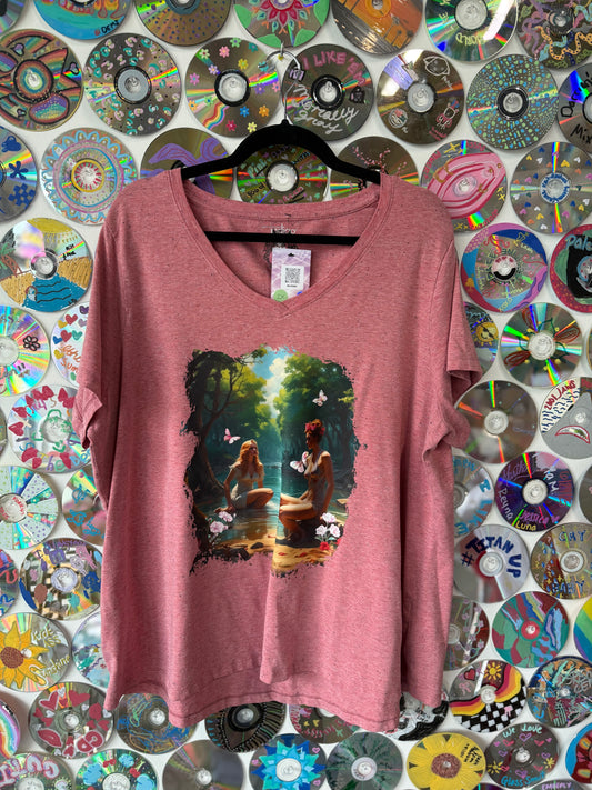#116 - The Garden Pink Heathered V-neck - 2XL