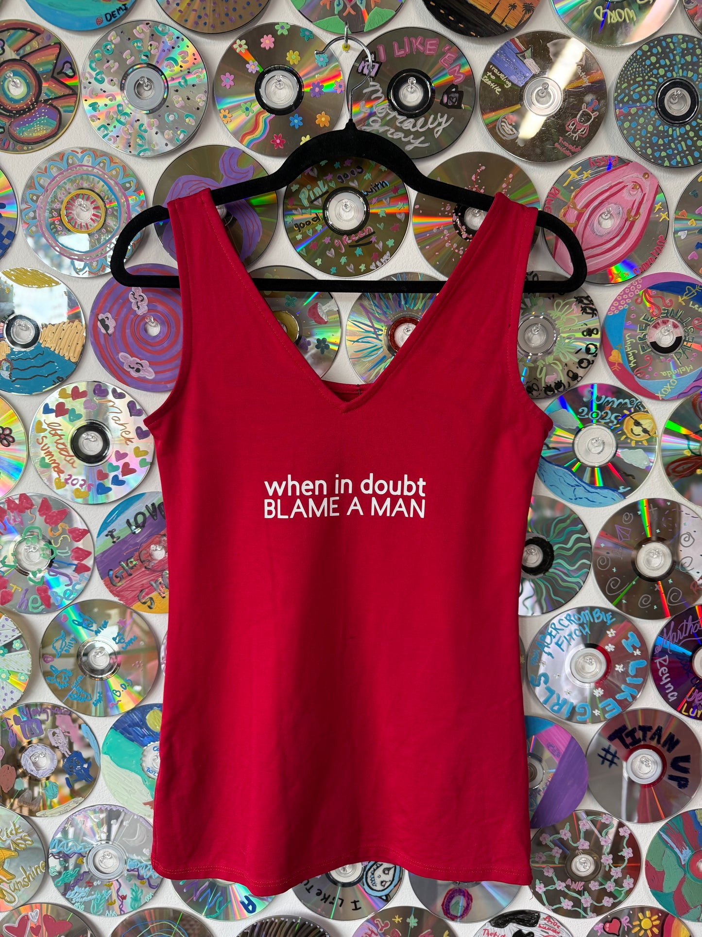 #108 - When in Doubt Blame a Man Red Tanktop - M